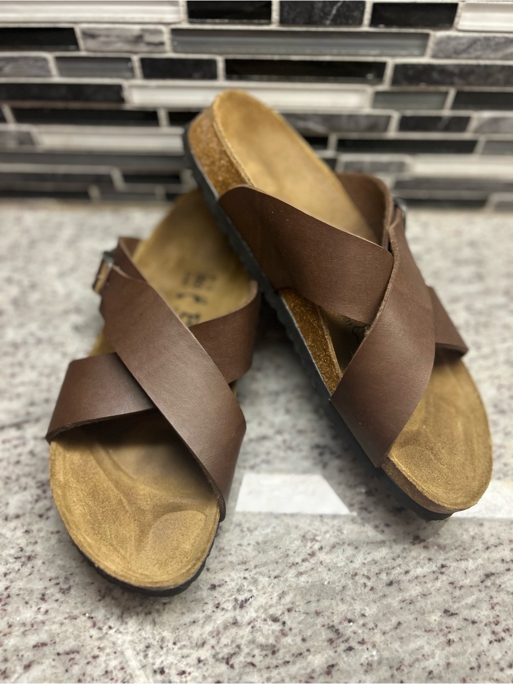 Birkenstock Betula Brown Crisscross Slide Sandals womens size 9/mens 7